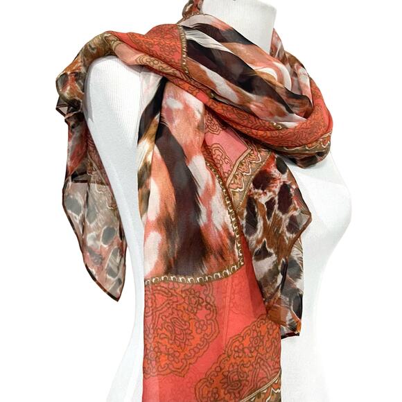 Maryan Mehlhorn Women’s Silk Scarf Sarong Pink Print Women’s 55” X 36” - Picture 4 of 8